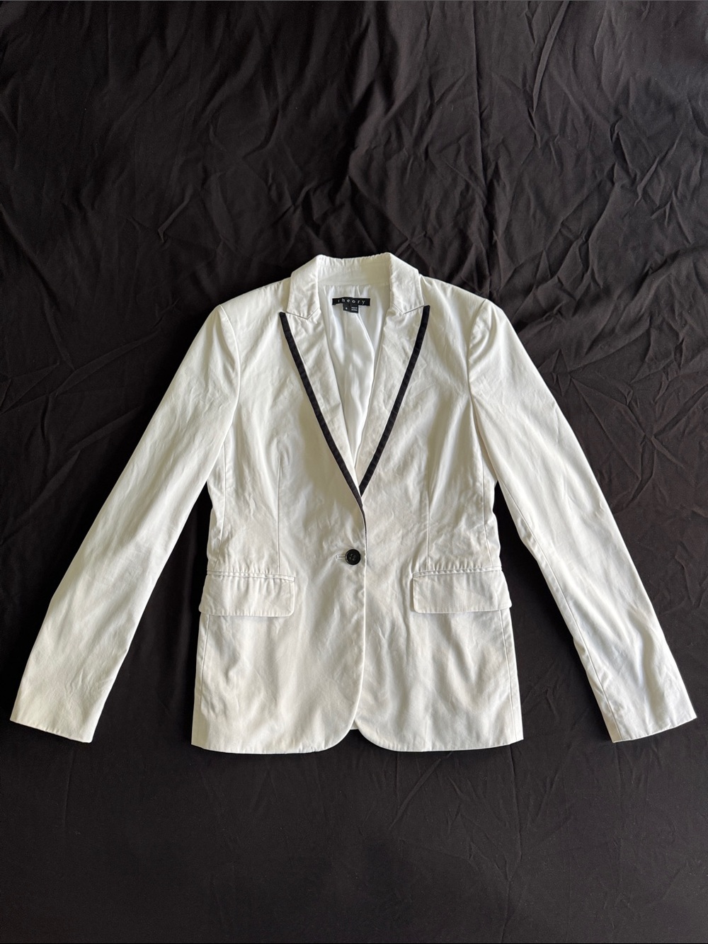 Theory Women’s White Blazer Black Trim Size 6